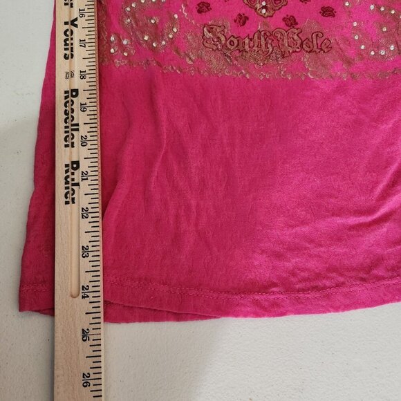 Southpole Shirt Womens XL Pink Lace Sheer Graphic Rhinestone Short Sleeve Top - Picture 13 of 16